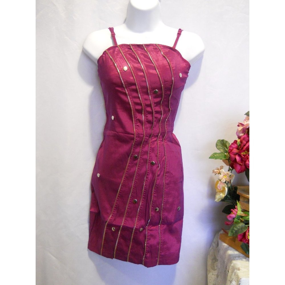 Lydiak Women's Dress Embellished Spaghetti Strap Runs Small Fuchsia SIZE M **NWT
